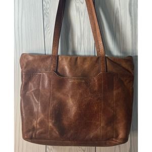 Vintage Lucky Brand Leather Hobo Shoulder Carry Cognac Brown Fringe Tassel